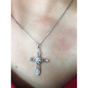 White Gold Cross Christian Jesus Diamond Pendant